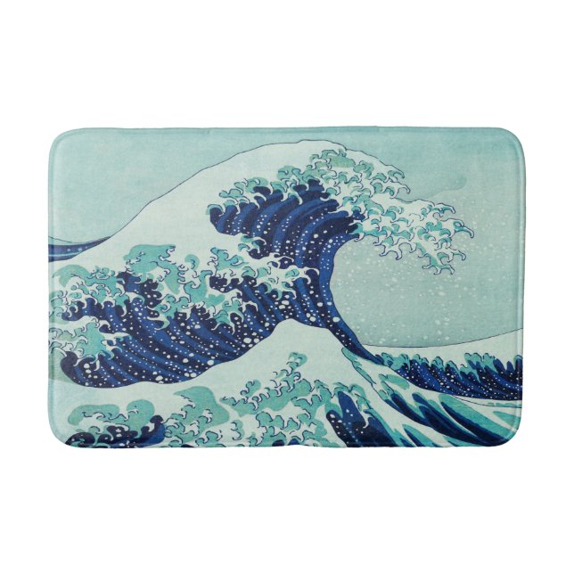 Hokusai Blue Waves Pattern Bath Mat (Front)