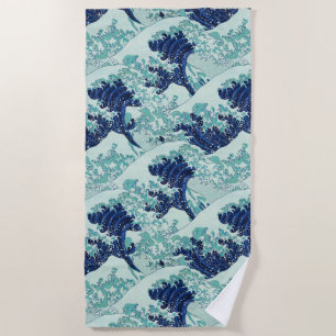 Hokusai Blue Waves Pattern Beach Towel