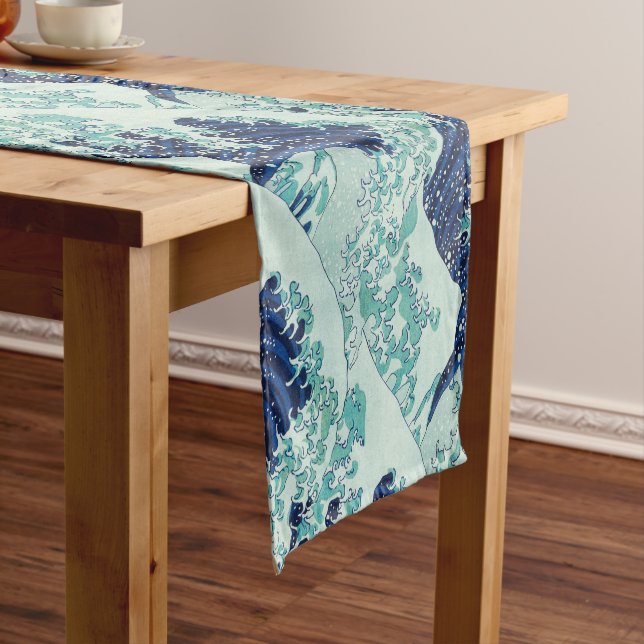 Hokusai Blue Waves Pattern Short Table Runner (In Situ)