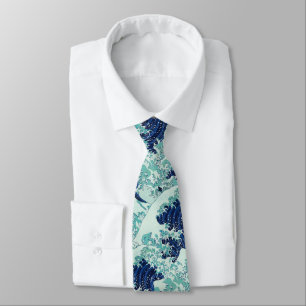 Hokusai Blue Waves Pattern Tie
