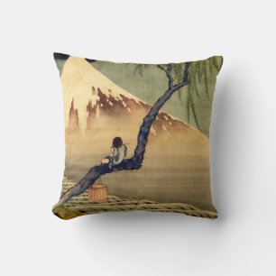 Hokusai Boy Viewing Mount Fuji Japanese Vintage Throw Pillow