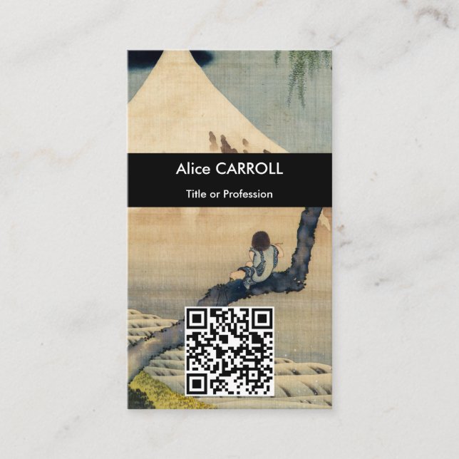 Hokusai - Boy Viewing Mount Fuji - QR Code Business Card (Front)