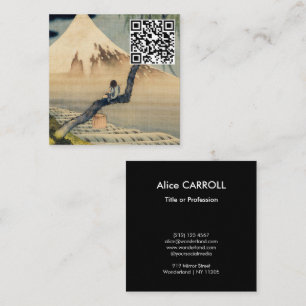 Hokusai - Boy Viewing Mount Fuji - QR Code Square Business Card