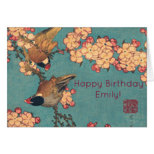 Hokusai Bullfinch and Cherry Blossom Vintage Bird