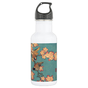 Hokusai Bullfinch and Cherry Blossom Vintage Bird 532 Ml Water Bottle