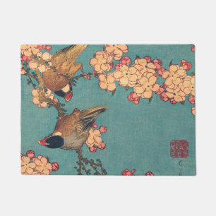 Hokusai Bullfinch and Cherry Blossom Vintage Bird Doormat