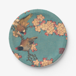 Hokusai Bullfinch and Cherry Blossom Vintage Bird Paper Plate