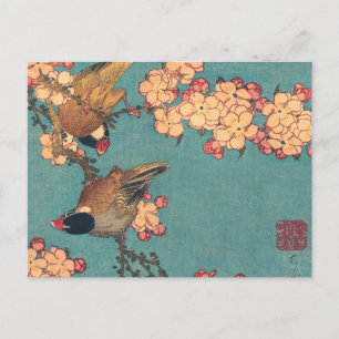 Hokusai Bullfinch and Cherry Blossom Vintage Bird Postcard