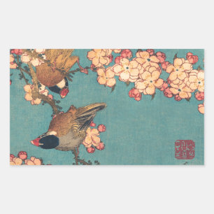 Hokusai Bullfinch and Cherry Blossom Vintage Bird Sticker