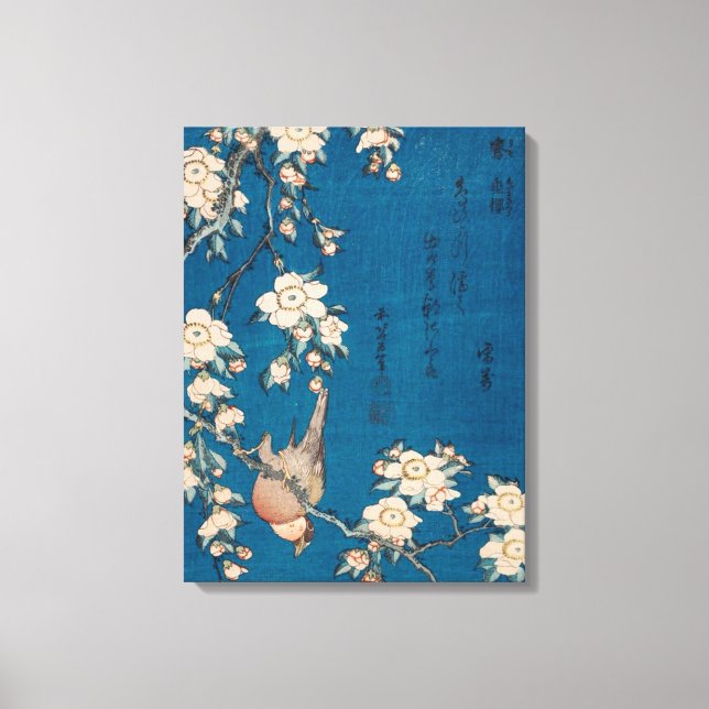 Hokusai Bullfinch and Weeping Cherry GalleryHD Canvas Print (Front)