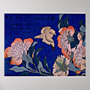 Hokusai: Canary and Peony Poster