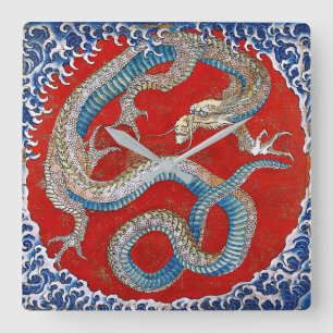 Hokusai , "Dragon" 州 小 信 布 施 東 町 祭・屋・・・・・・・・・・・・・ Square Wall Clock