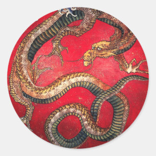 Hokusai Dragon Classic Round Sticker