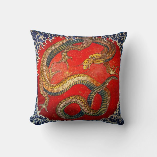 Hokusai Dragon Imaginaire Art Jeter Oreiller (Recto)