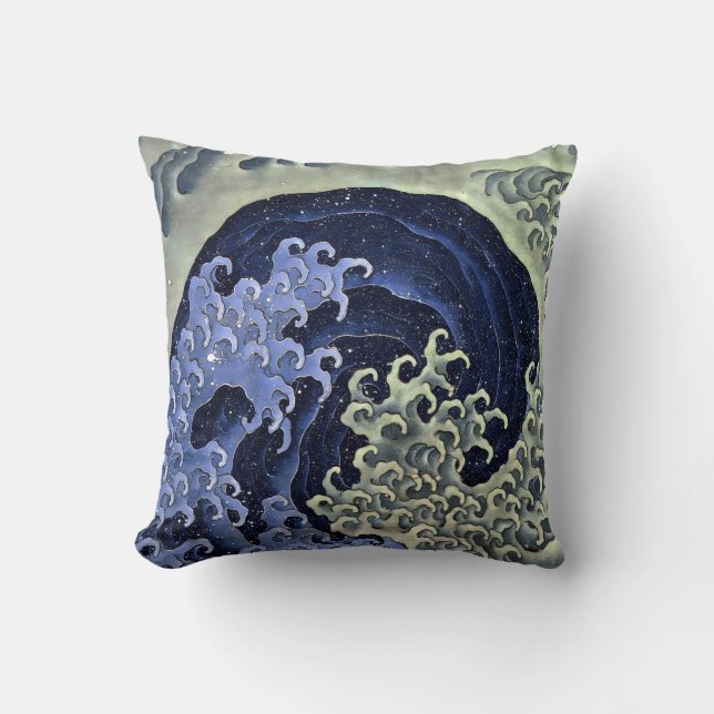 Hokusai Feminine Wave Throw Pillow (Front)