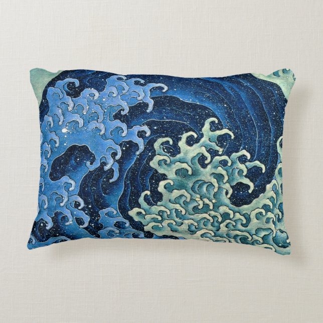Hokusai Feminine Wave Vintage Ocean  Accent Pillow (Back)