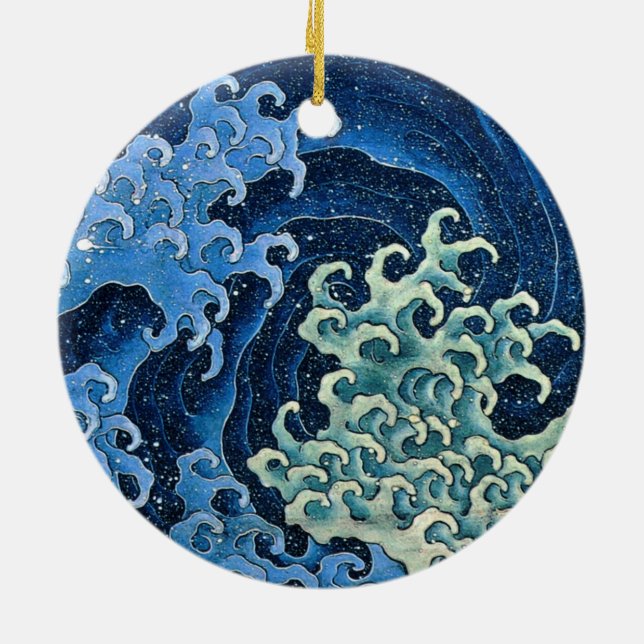 Hokusai Feminine Wave Vintage Ocean  Ceramic Ornament (Back)