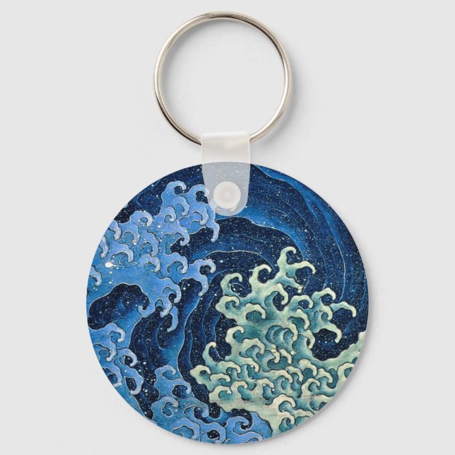 Hokusai Feminine Wave Vintage Ocean  Keychain (Front)
