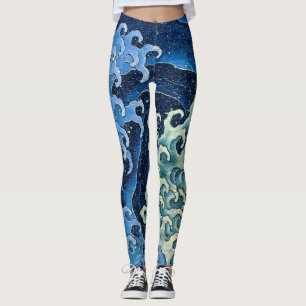 Hokusai Feminine Wave Vintage Ocean Leggings