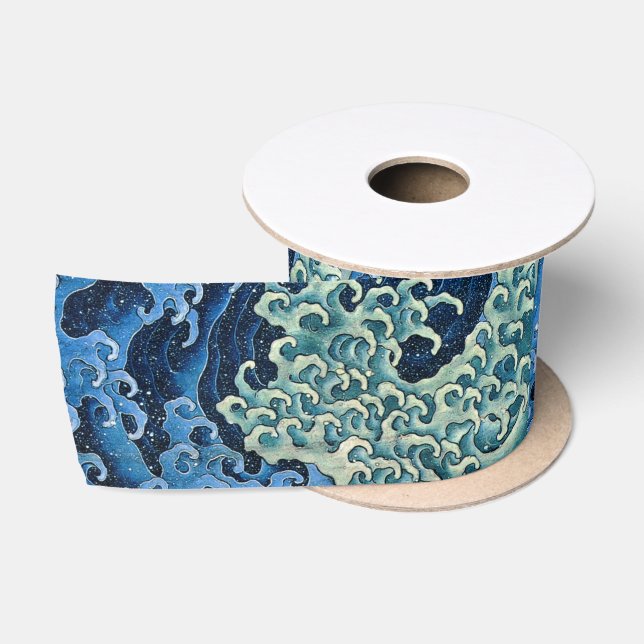 Hokusai Feminine Wave Vintage Ocean  Satin Ribbon (Spool)