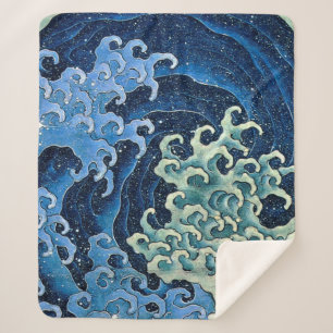 Hokusai Feminine Wave Vintage Ocean  Sherpa Blanket