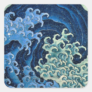 Hokusai Feminine Wave Vintage Ocean Square Sticker