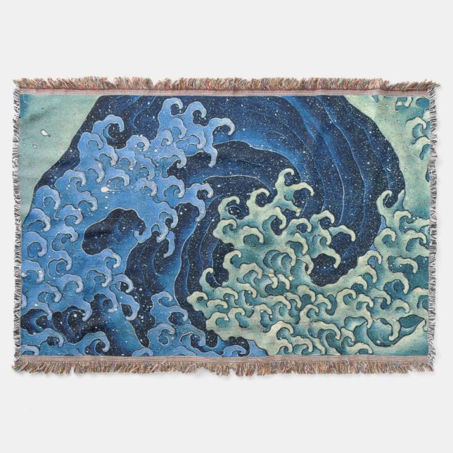 Hokusai Feminine Wave Vintage Ocean  Throw Blanket (Front)