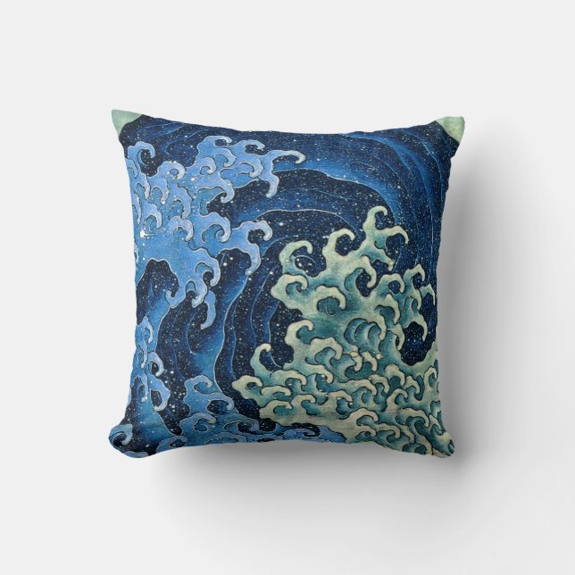 Hokusai Feminine Wave Vintage Ocean  Throw Pillow (Front)