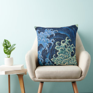 Hokusai Feminine Wave Vintage Ocean  Throw Pillow