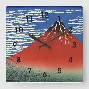 Hokusai - Fuji, Mountains in Clear Weather, Square Wall Clock