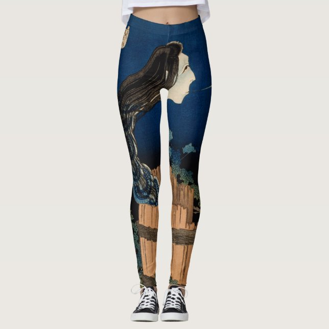 HOKUSAI GHOST WOODBLOCK PRINT PRINTED Leggings (Front)