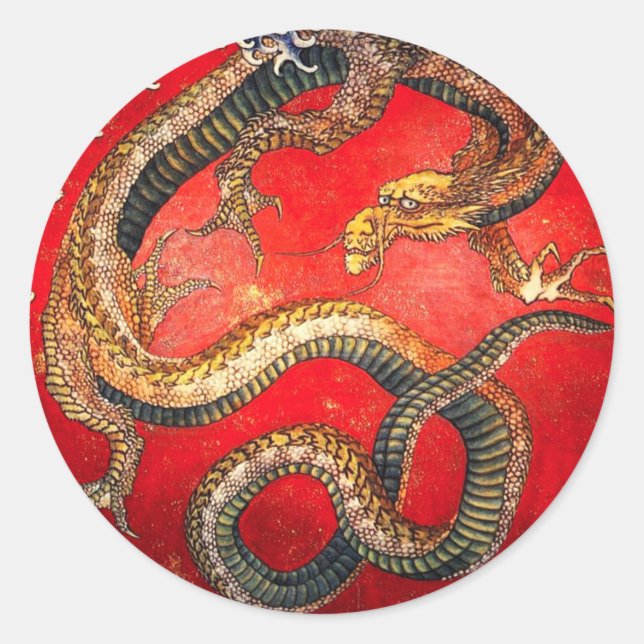 Hokusai Gold Japanese Dragon Classic Round Sticker (Front)