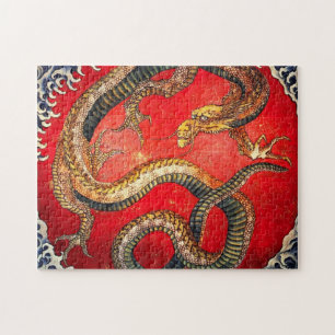 Hokusai Gold Japanese Dragon Puzzle