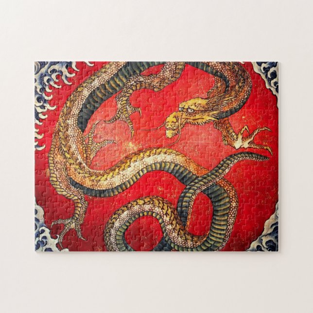 Hokusai Gold Japanese Dragon Puzzle (Horizontal)