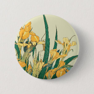 Hokusai grasshopper and iris Japan 2 Inch Round Button