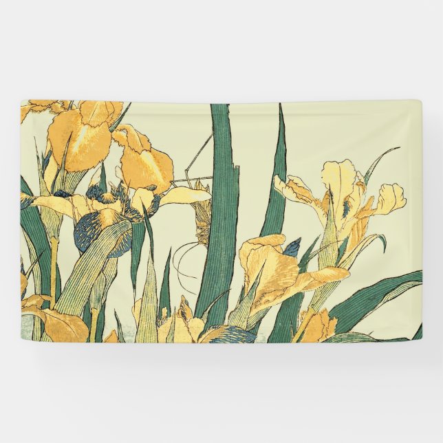 Hokusai grasshopper and iris Japan Banner (Horizontal)