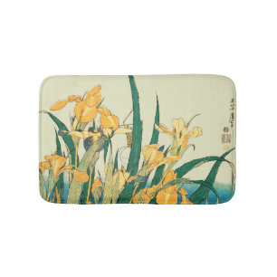 Hokusai grasshopper and iris Japan Bath Mat