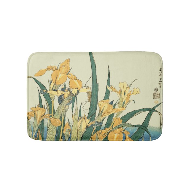 Hokusai grasshopper and iris Japan Bath Mat (Front)