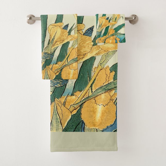 Hokusai grasshopper and iris Japan Bath Towel Set (Insitu)