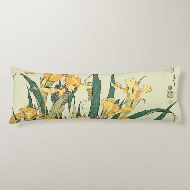 Hokusai grasshopper and iris Japan Body Pillow (Front)
