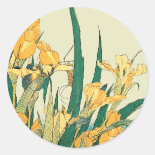 Hokusai grasshopper and iris Japan Classic Round Sticker