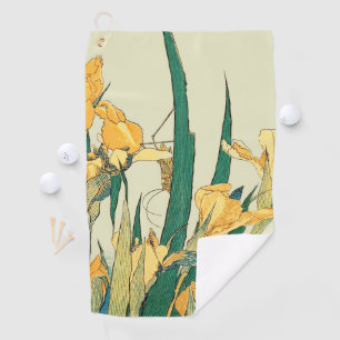 Hokusai grasshopper and iris Japan Golf Towel