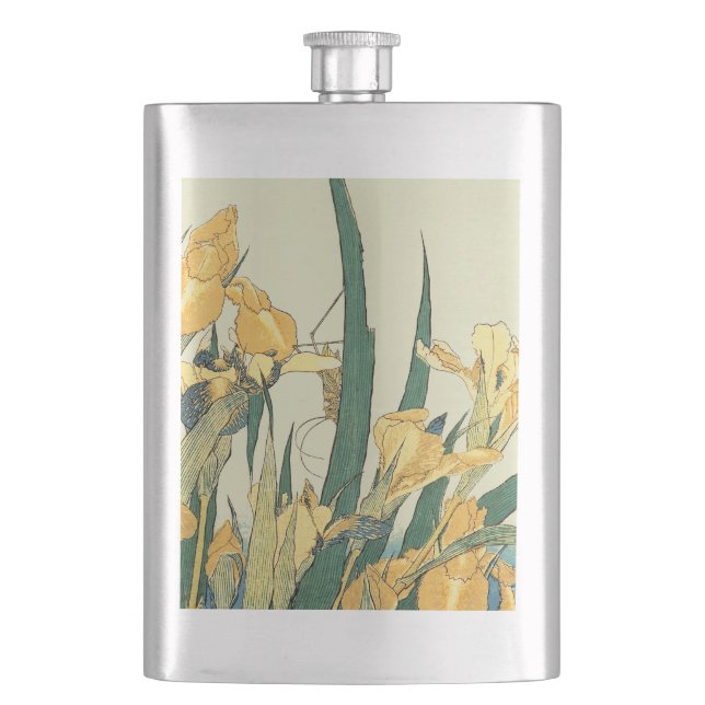 Hokusai grasshopper and iris Japan Hip Flask (Front)