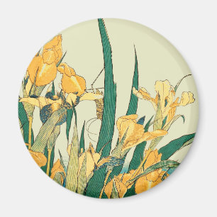 Hokusai grasshopper and iris Japan Magnet