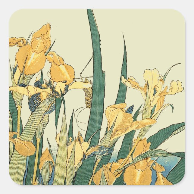Hokusai grasshopper and iris Japan Square Sticker (Front)