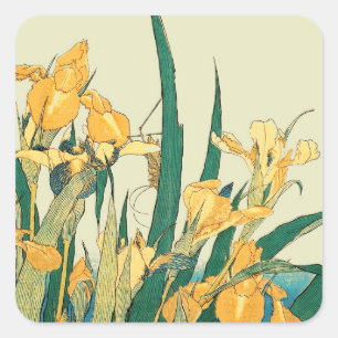 Hokusai grasshopper and iris Japan Square Sticker
