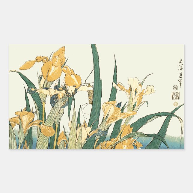 Hokusai grasshopper and iris Japan Sticker (Front)