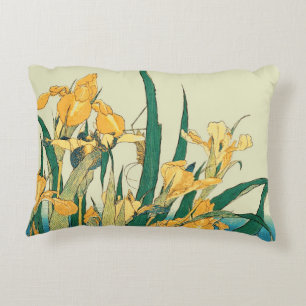 Hokusai Grasshopper Iris Vintage Print: Japanese Accent Pillow