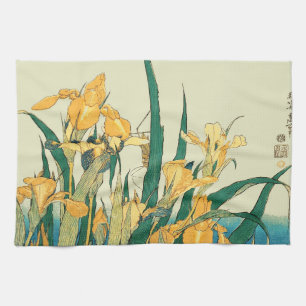 Hokusai Grasshopper Iris Vintage Print: Japanese Kitchen Towel