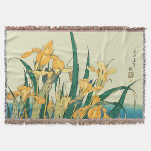 Hokusai Grasshopper Iris Vintage Print: Japanese Throw Blanket
